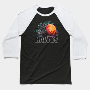 Retro Pattern Hawks Basketball Classic Style Baseball T-Shirt